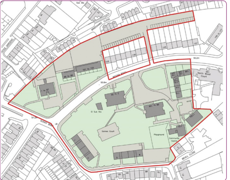 A drawn map of the Regina Road boundary