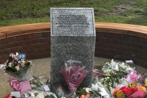 Stone plinth memorial dedicated to the seven victims of the Croydon tram derailment