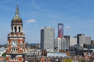 Croydon Clocktower and town skyline on a sunny day