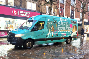 The Safe Space on Wheels minibus parked in North End