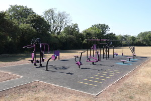 New outdoor gym equipment in a park