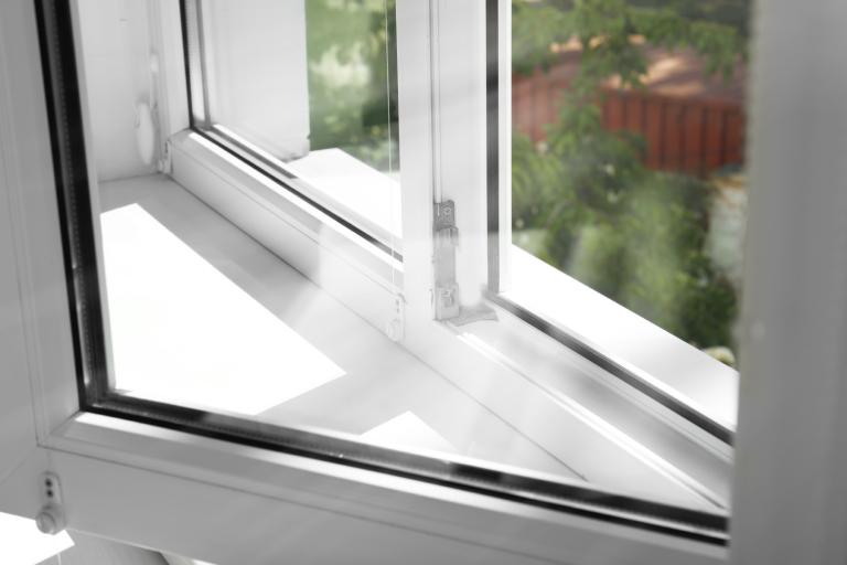 Internal view of an opened, modern glazed window.