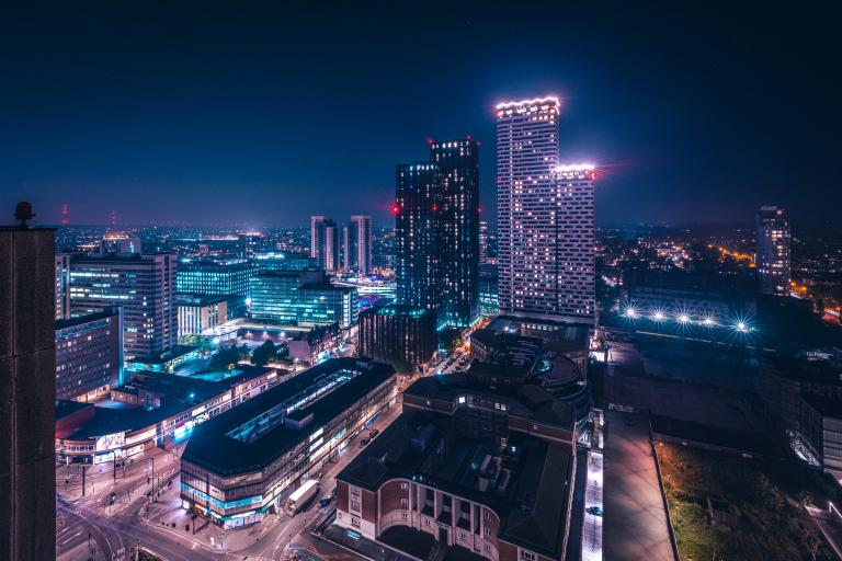 Croydon Town Centre at night.