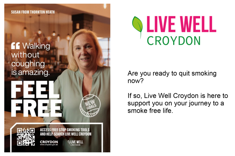 Smiling lady promoting Live Smoke Free